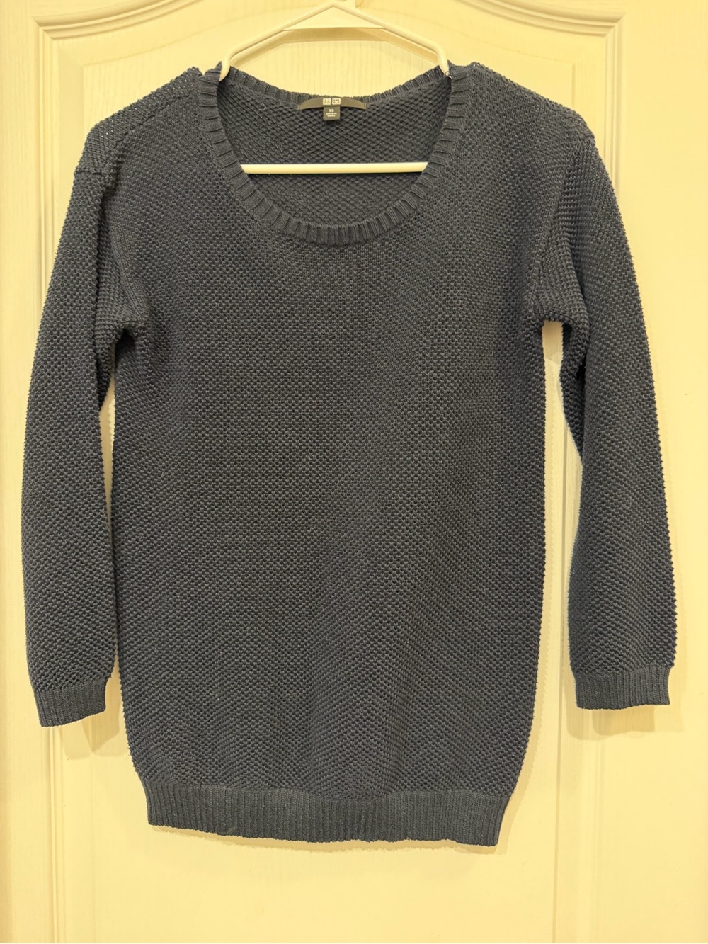Uniqlo XS Navy Textured Knit Long Sleeve Cotton Blend Tunic Sweater